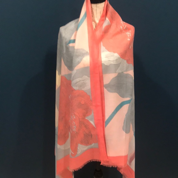 NEW Coral & Blue Floral Scarf - Picture 1 of 4
